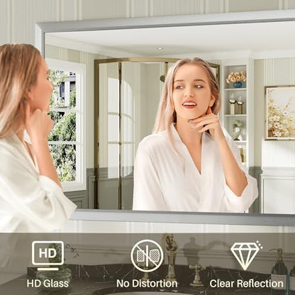 Briivue Bathroom Wall Mirror, Silver Brushed Nickel Metal Frame, 40x36 Inch