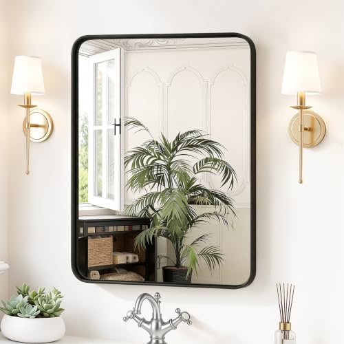 Sweetcrispy Bathroom Wall Mirror, 30x22 Inch Mirror for Over Sink, Black
