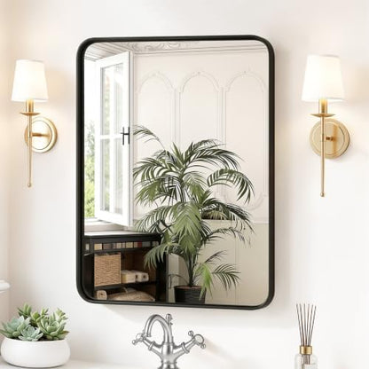 Sweetcrispy Bathroom Wall Mirror, 30x22 Inch Mirror for Over Sink, Black