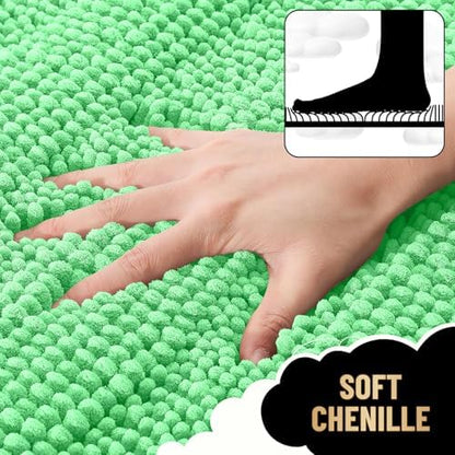 OLANLY Thick Bathroom Rugs 36x24, Chenille Striped Bath Rugs, Mint Green