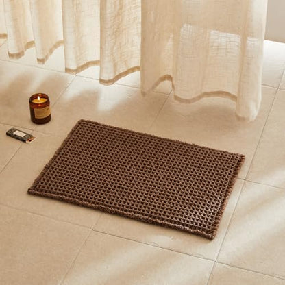 TYUU Waffle Bath Mat, Small Boho Bathroom Rugs Non Slip 24x16 Mocha