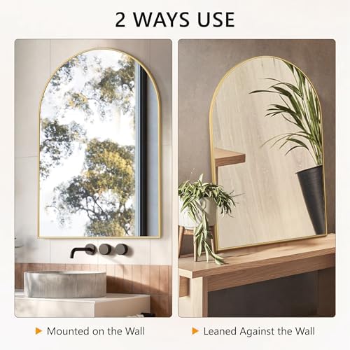 Arched Bathroom Mirror for Wall, 40" x 28" Metal Frame Vanity Mirror, Gold