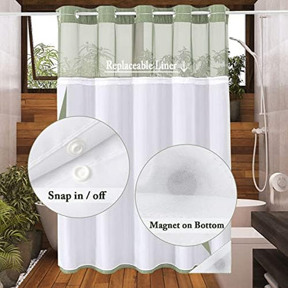 Gibelle No Hook Cloth Green Shower Curtain with Liner, 72x86