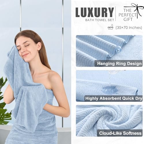 4 Piece Extra Large Bath Towel 35"x70" Oversized Bath Sheet Blue Bath Towel Set for Bathroom Ultra Soft Cozy Highly Absorbent Quick Dry Bathroom Towel for Spa Gym Hotel,Shower Towel for Daily Use