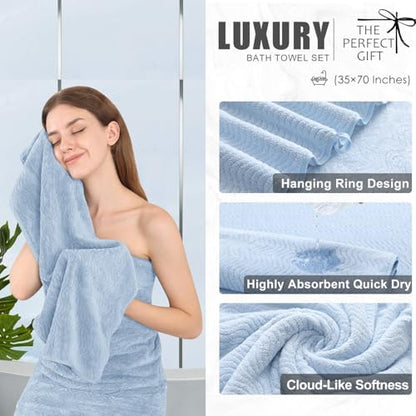 4 Piece Extra Large Bath Towel 35"x70" Oversized Bath Sheet Blue Bath Towel Set for Bathroom Ultra Soft Cozy Highly Absorbent Quick Dry Bathroom Towel for Spa Gym Hotel,Shower Towel for Daily Use
