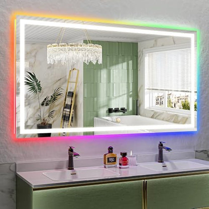 72x40 LED Bathroom Mirror with Lights, RGB Backlit Lighted Mirror