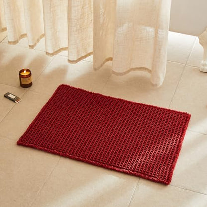 TYUU Waffle Bath Mat, Boho Bathroom Rugs Non Slip, 30x20 Burgundy