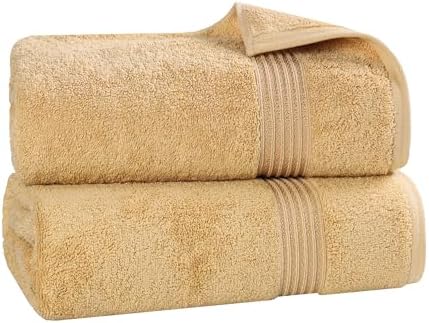 Superior Egyptian Cotton 2-Piece Bath Sheet Towel Set, Oversized Body Towels For Adults And Kids, Large Towel For Bath, Shower, Guest Bathroom, Spa, Gym, Resort, Essentials, Airbnb, Gold