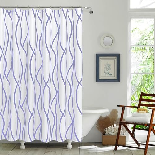 Fabric Modern Shower Curtain-Lavender & White Shower Curtains for Bathroom