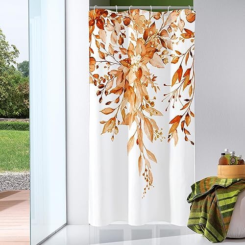 Gibelle Orange Eucalyptus Shower Curtain, Watercolor Floral Print, 36x72