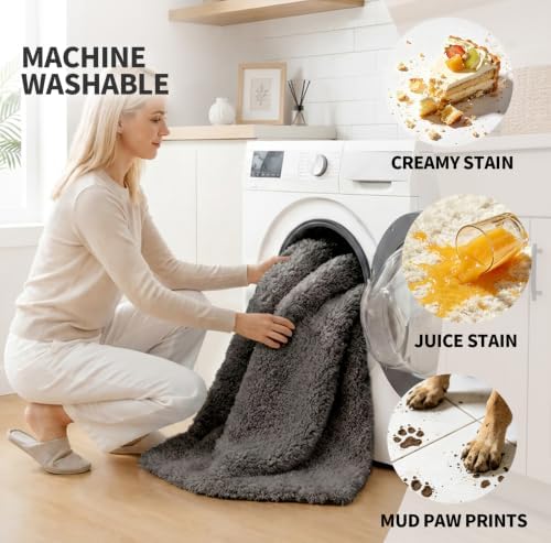 ILANGO Dark Gray Bathroom Rugs 36" × 24" Non Slip & Super Absorbent Extra Thick Soft, Washable Bath Mat for Floor, Microfiber Plush Shaggy Bath Rug with Rubber for Bathtub Shower Room Sink
