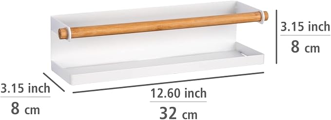 WENKO Magna Magnetic Metal Spice Rack with Bamboo Detail for Storing and Displaying Spice Jars, No Drilling Required with Magnet or Adhesive Tape, 32 x 8 x 8 cm, White