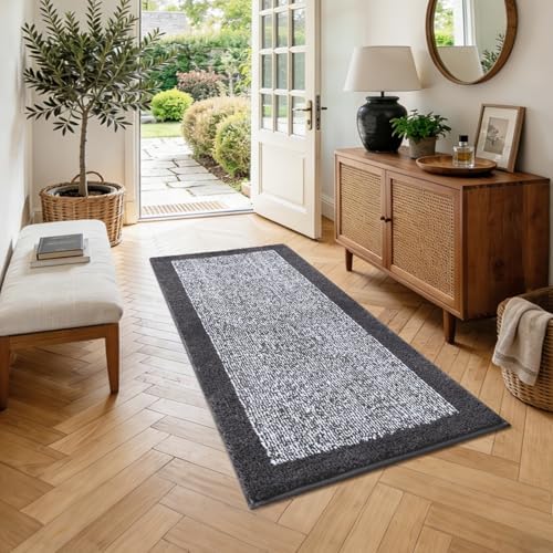 48x24 Bathroom Rugs Non Slip Washable, Soft Absorbent Bath Mat Dark Grey