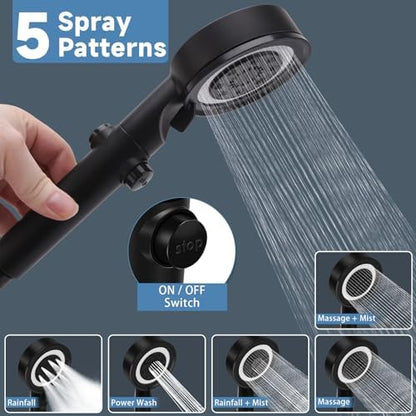 5+1 Mode High Pressure Replacement Black RV Shower Head with Hose