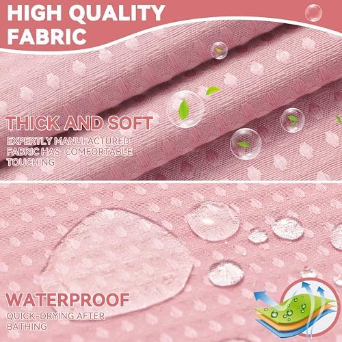 Conbo Mio Extra Long No Hook Waffle Weave Shower Curtain with Snap in Liner Set, Hotel Luxury Pink Shower Curtains for Bathroom with See Through Top Window, Waterproof, Washable 71W x 84H
