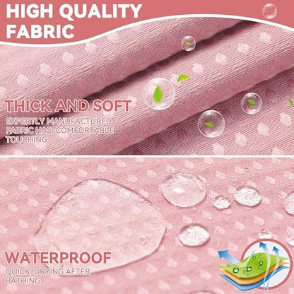 Conbo Mio Extra Long No Hook Waffle Weave Shower Curtain with Snap in Liner Set, Hotel Luxury Pink Shower Curtains for Bathroom with See Through Top Window, Waterproof, Washable 71W x 84H