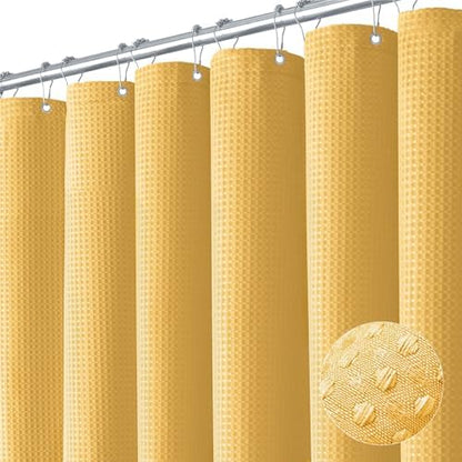 Dynamene Long Waffle Shower Curtain 256 GSM Heavy Fabric 72x78 Gold