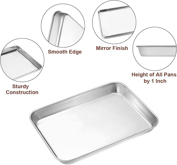 Wildone Sheet Pan Set Baking Sheet Cookie Sheet Baking Pan Toaster Oven Pans, 12 PCS Stainless Steel Baking Tray Cookie Pan, Heavy Duty & Dishwasher Safe, 9 x 6.7 x 1 Inches