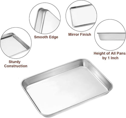 Wildone Sheet Pan Set Baking Sheet Cookie Sheet Baking Pan Toaster Oven Pans, 12 PCS Stainless Steel Baking Tray Cookie Pan, Heavy Duty & Dishwasher Safe, 9 x 6.7 x 1 Inches