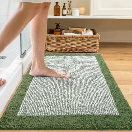 Bathroom Rugs 30x20 Non Slip Washable, Soft Absorbent Bath Mat Matcha Green