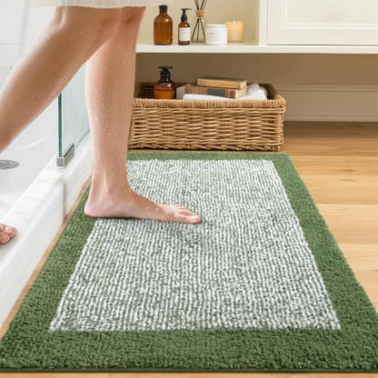 Bathroom Rugs 30x20 Non Slip Washable, Soft Absorbent Bath Mat Matcha Green