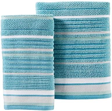 SKL Home Seabrook Stripe Bath Towel Set-4pc, Premium 100% Cotton, Teal