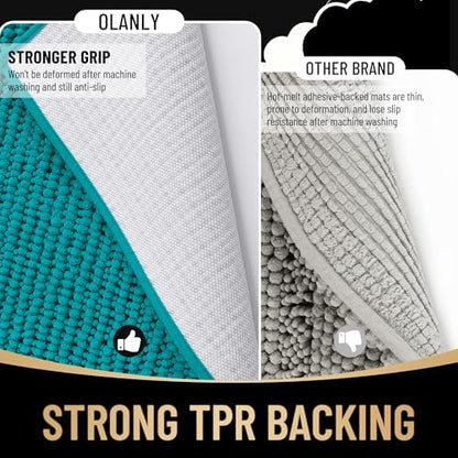 OLANLY Thick Chenille Small Bathroom Rugs Mats 24x16, Deep Lake