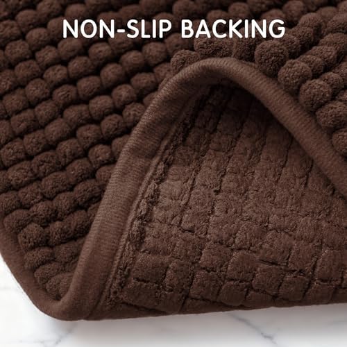 SUBRTEX Bathroom Rugs, 24" x 55" Chenille Bath Rug Soft Short Plush Bath Mat Soft Shower Mat Water Absorbent Shower Mat Quick Dry Machine Washable, Chocolate