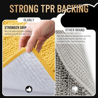 OLANLY Thick Bathroom Rugs 36x24, Soft Chenille Striped Bath Rugs, Yellow