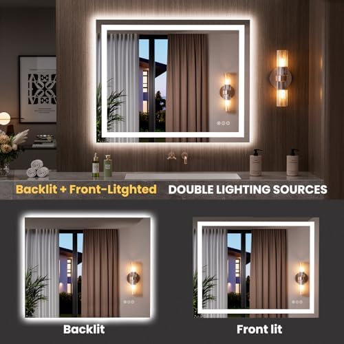 LOAAO 39.4"x31.5" LED Bathroom Mirror with Lights, UL Listed