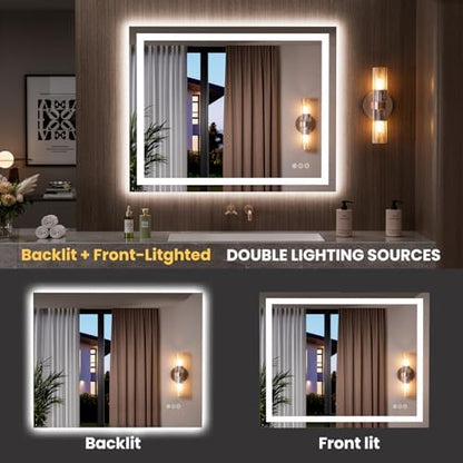 LOAAO 39.4"x31.5" LED Bathroom Mirror with Lights, UL Listed