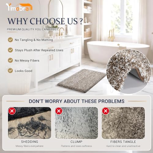 Yimobra Bathroom Rugs Non Slip Washable, Ultra Soft and Water Absorbent Bath Mats, Plush Fluffy Shower Mat Outside, Microfiber Thick Matts for Bathroom Floor/Sink, 24X17, Light Brown and White