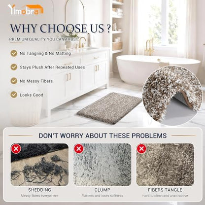 Yimobra Bathroom Rugs Non Slip Washable, Ultra Soft and Water Absorbent Bath Mats, Plush Fluffy Shower Mat Outside, Microfiber Thick Matts for Bathroom Floor/Sink, 24X17, Light Brown and White