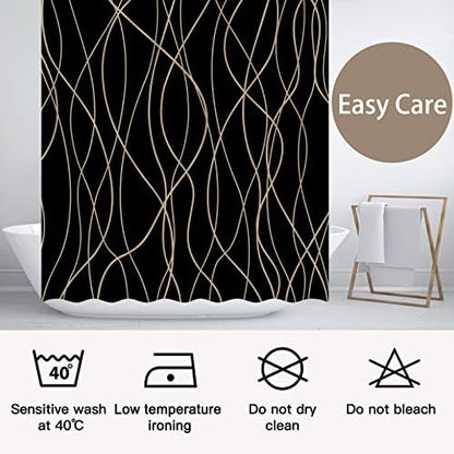 Striped Shower Curtain for Bathroom, Black Brown, 72" W x 72" L