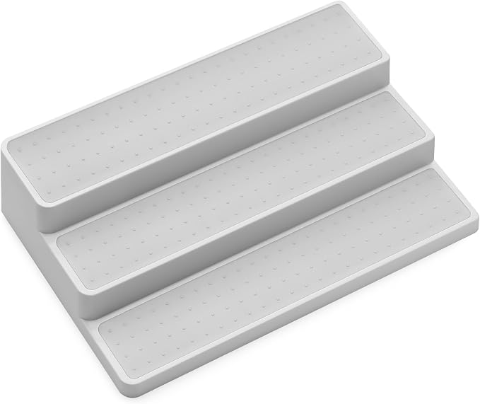 madesmart Shelf Organizer - White | CABINET COLLECTION | 3-Tier Cabinet, Pantry, or Countertop Organizer | Soft-grip Lining and Non-slip Fee | BPA-Free