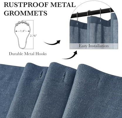 KGORGE Linen Fabric Shower Curtain Sets for Bathroom-Button Hole Waterproof Lightweight Washable Privacy Shower Curtains for Bathtub with 12 Metal Hooks, W72 x L84 inches, Navy Blue, 1 Panel