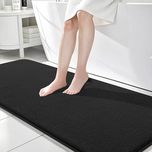 OLANLY Memory Foam Bathroom Runner Rugs 70x24, Absorbent Long Mat, Black