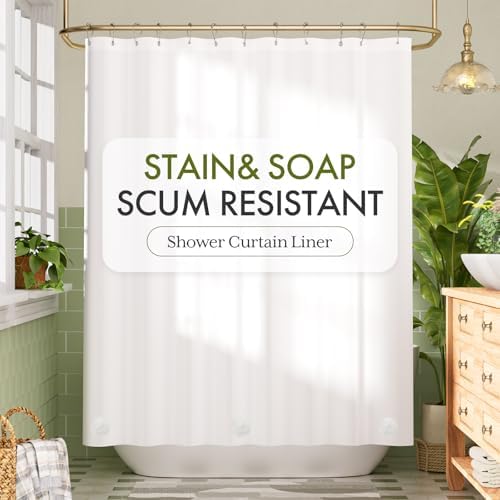 Bathway Shower Curtain Liner White Shower Curtain Liner Plastic 72x72 PEVA Waterproof Shower Curtain Liner with 3 Magnets and 12 Rustproof Metal Grommets, Lightweight Shower Liner for Bathroom