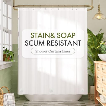 Bathway Shower Curtain Liner White Shower Curtain Liner Plastic 72x72 PEVA Waterproof Shower Curtain Liner with 3 Magnets and 12 Rustproof Metal Grommets, Lightweight Shower Liner for Bathroom