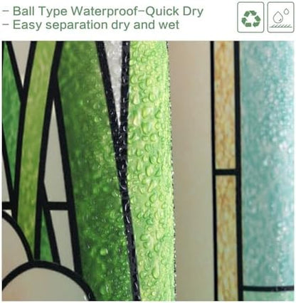Flower Butterfly Shower Curtain, Glaze Glass Chinese Screen Window Shower Curtain Green Floral Shower Curtain Sets Waterproof Polyester Fabric Machine Washable Home Farmhouse Decor Bath Curtains