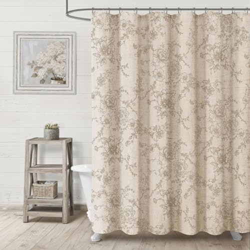 Farmhouse Floral Vintage Shower Curtain for Bathroom,Tan Taupe