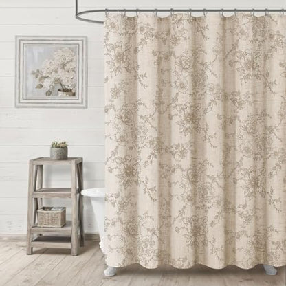 Farmhouse Floral Vintage Shower Curtain for Bathroom,Tan Taupe