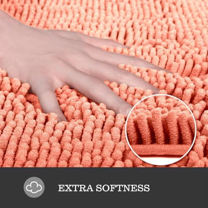 Yeaban Chenille Coral Bathroom Rug 20"x32", Non-Slip Rubber Backing