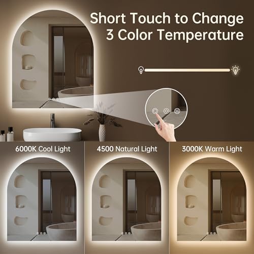30"x36" Arched LED Lighted Bathroom Mirror with Lights