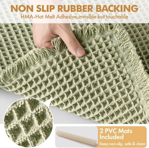 MIULEE Set of 2 Waffle Bathroom Rugs Boho Bath Mat Sage Green 20x32 Inch