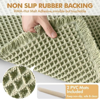 MIULEE Set of 2 Waffle Bathroom Rugs Boho Bath Mat Sage Green 18x30 Inch