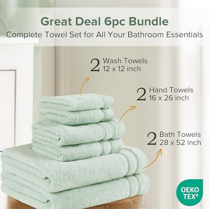 Comfort Spaces 6 Pc Towel Set, 100% Cotton Zero Twist, Seafoam Green