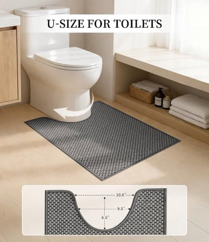 YIHOUSE Dark Grey Bathroom Rugs Sets 3 Pieces,Thin Bath Mat Quick Dry