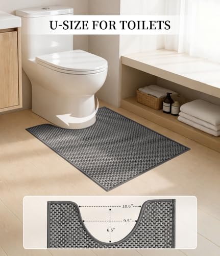 YIHOUSE Dark Grey Bathroom Rugs Sets 5 Pieces,Thin Bath Mat Quick Dry