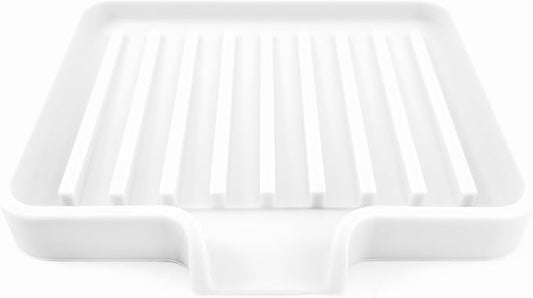 Silicone Soap Dish Tray and Sponge Holder with Drain Chute, Rectangular, Kitchen and Bathroom Sink Organizer (White, 5.2"x4" (Set of 2), 7.2 Ounces)